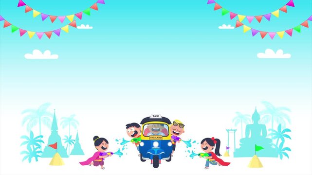 4K Songkran Festival Background Animation. Happy Thai New Year Holidays