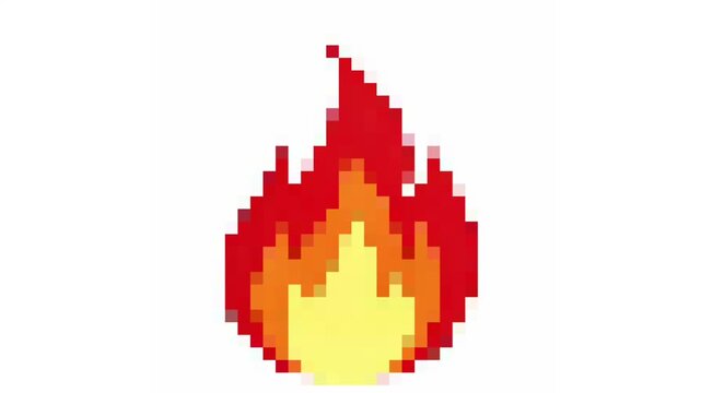 A seamless loop of a pixelated fire burning brightly against a clean white background, showcasing traditional 2D sprite animation techniques.
