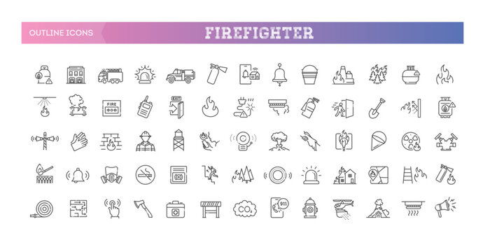 Firefighter Outline Icons Set