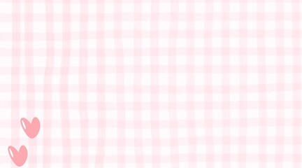 Naklejka premium soft pink gingham plaid background with cute floating hearts
