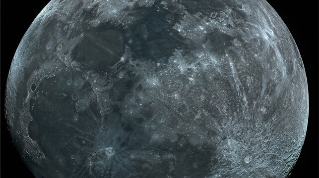 planetarium. Close-up view of the moon showcasing detailed craters under cool blue moonlight. STEM education sheets, lab safety posters, designed for STEM education and laboratory safety posters.