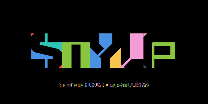 Color Font Logo Alphabet Bauhaus Art Letter Set Modern Typography, Creative Typographic Design for Title Text, Colours Poster Headline, Type Symbol Logotype, Negative Space Fonts. Vector Typeface.