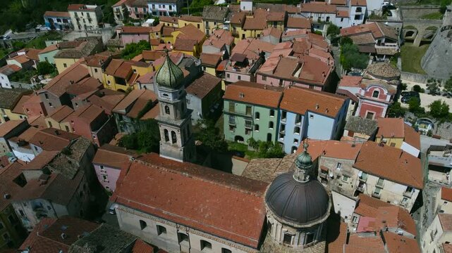 Town of Venafro, Molise - Drone view, slight tilt-up on Annunziata Church