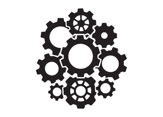Fototapeta premium mechanism gears logo silhouette vector, mechanical cogs logo silhouette vector illustration, mechanical engineering gear logo, settings and configuration gears logo silhouette design