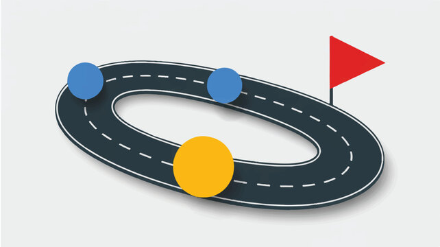 asphalt road with white dotted lines and three colored balls on gray background