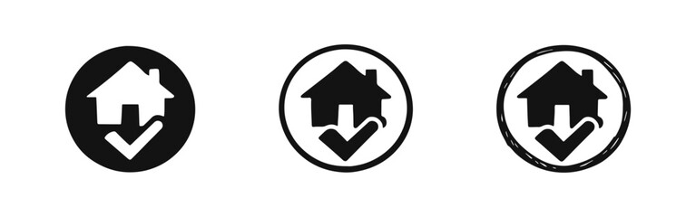 Obraz premium House with Checkmark Icons Set. Approved Home, Verified Property, or Real Estate Success Symbol.