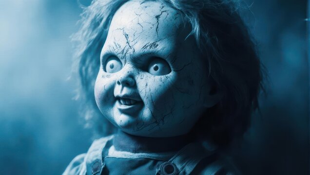 Creepy Chucky Doll Close Up Horror Movie Character.