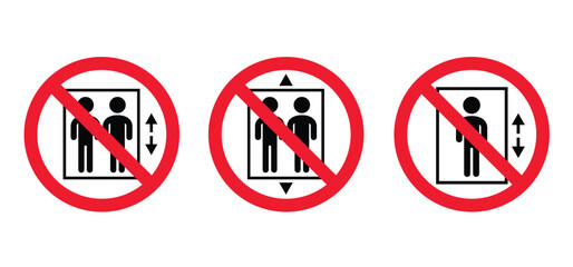 Fire warning, elevator, lift icon. Elevator accessibility for down or up. Elevator doors. No ban, Forbidden to use the elevator in case of fire.  prohibited or prohibited. Do not enter, up and down. © MarkRademaker