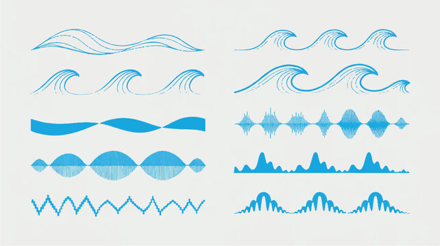 blue sound wave and ocean wave graphics for audio visualization and design