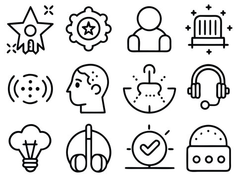 Modern and minimal, a set of meticulously crafted vector icons showcases an array of technological, creative, and service-oriented concepts. Each icon is rendered with clean lines and sharp details.