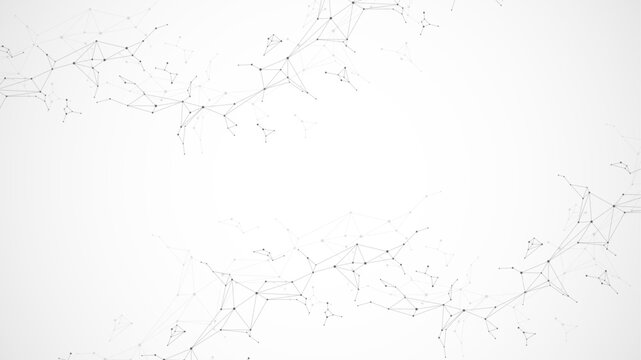 Global network connection website header or banner design. Abstract background with connecting dots and lines. Global business. Social network communication. Internet technology. Vector illustration