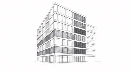 Fototapeta premium Modern office building design architectural sketch.