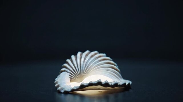 Minimal Seashell Opening on Dark Background Soft Light 