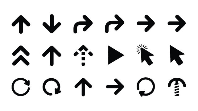 collection of various black arrow icons on white background