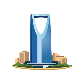 Vector illustration of Kingdom Centre tower in Riyadh, Saudi Arabia. Modern skyscraper architecture and city skyline landmark. Middle East business and travel concept isolated on white background.
