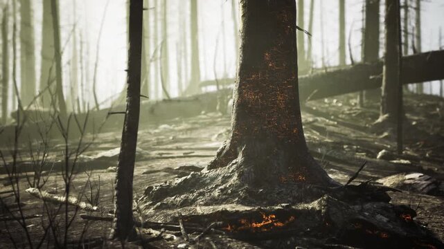 Investigator charts severity of burn and plant regeneration. Researcher observes and documents patterns of vegetation comeback after fire damage
