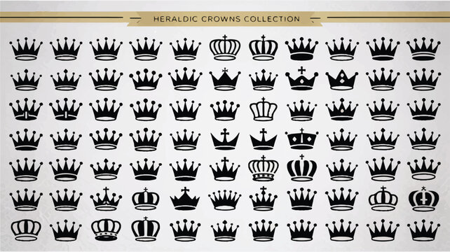 Heraldic crowns collection in various designs and styles for royalty and nobility symbols