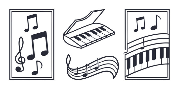 Music notes and piano keyboard treble clef musical notes