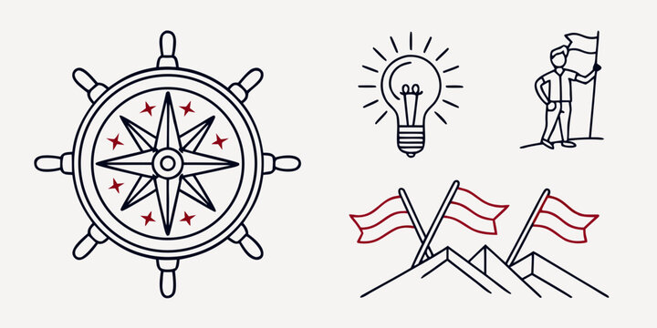 Navigation and leadership with black and red compass