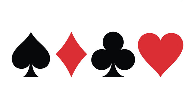 Playing card suits icons in a row on white background