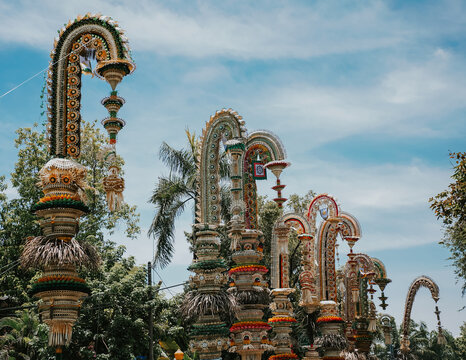 Penjor Balinese Traditional Decorative Bamboo Pole for Galungan Festival in Bali
