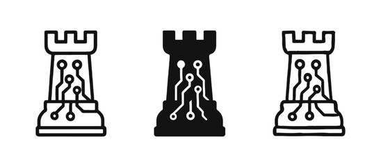 Digital Chess Rook with Circuit Board Icon Set - AI Strategy, Tech Gaming, and Artificial Intelligence © ICONS FOR YOU