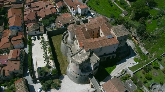 Town of Venafro, Molise - Drone view, turnaround on Pandone Castle