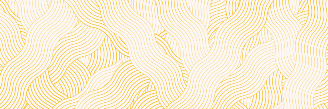 Yellow instant noodle, pasta and spaghetti texture with geometric wavy lines. modern