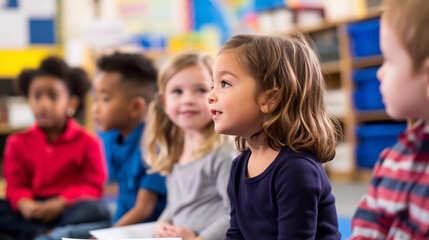 Obraz premium kids in kindergarten attending foreign languages class together in groups
