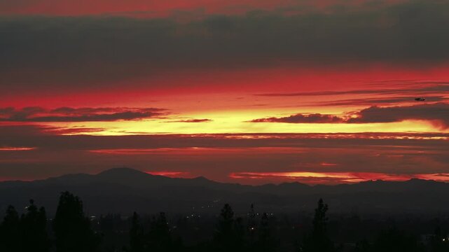 Sunset over the mountains in the suburbs of Los Angeles 