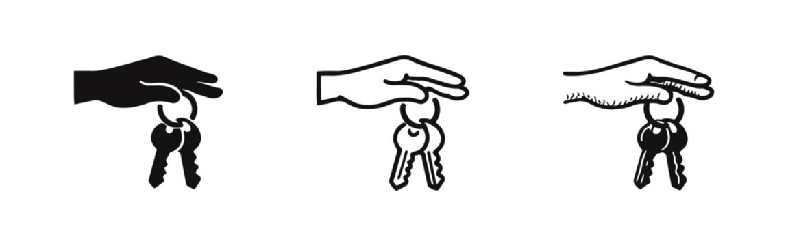 Hand holding keys icon set. Vector illustration of security, access, property, or real estate concept.