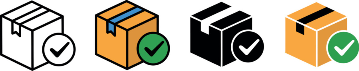 Delivered package icon vector with cardboard box and checkmark symbol for shipping success, order tracking, and logistics services © Well Done