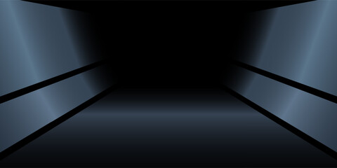 White neon-lit spaceship corridor on a dark background. Scene for advertising, showroom, technology, future, modern, garage. Vector illustration © zainuddin