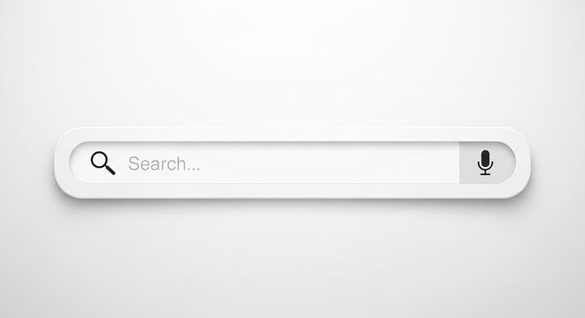 A close-up view of a search bar on a computer screen displays a magnifying glass icon and microphone button.