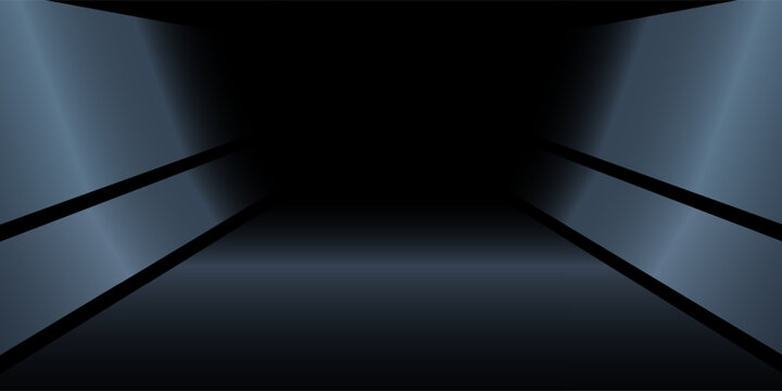 White neon-lit spaceship corridor on a dark background. Scene for advertising, showroom, technology, future, modern, garage. Vector illustration