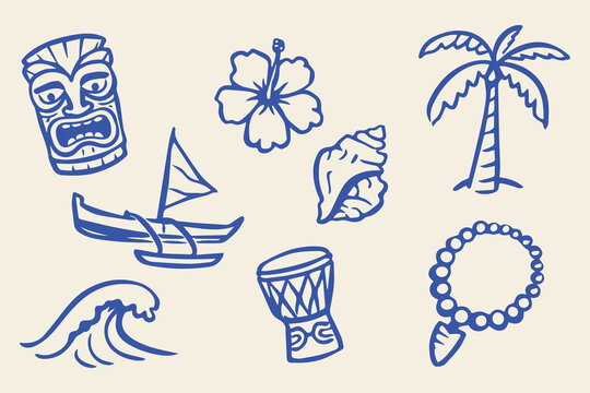 Polynesian culture doodle icon set hand drawn vector illustration