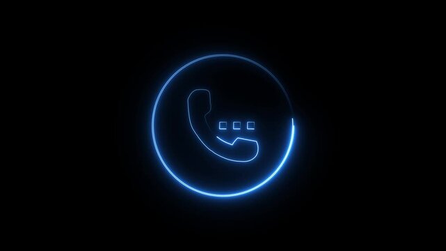 Neon call icon voice animation on black background Call icon with icon incoming concept. Incoming call icon glowing neon line animation with call icon on black background