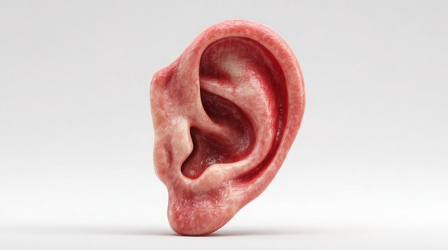 Realistic 3D Render of Human Ear Anatomy Isolated on White Background for Medical, Educational, and Artistic Purposes in Digital Images