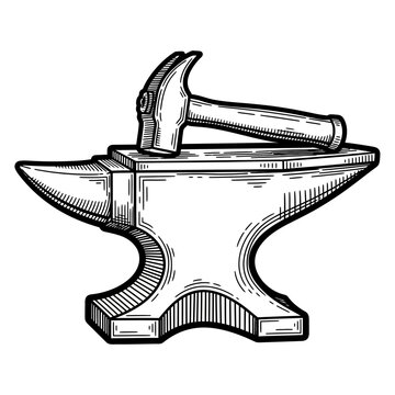 Anvil with hammer on top metal.