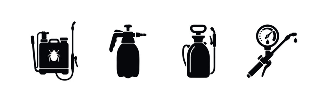 Set of Pest Control and Garden Pressure Sprayer Icons