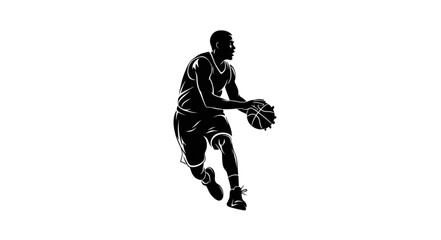 Silhouette of a basketball player dribbling the ball. © izas