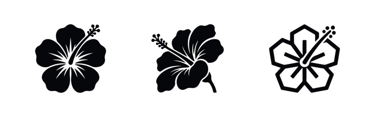 Set of black hibiscus flower silhouettes and vector icons © Lili