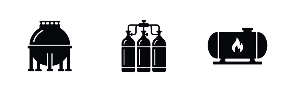Industrial Gas and Fuel Storage Tank Silhouette Icons