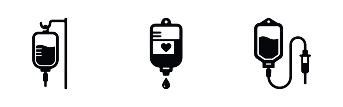 Set of medical IV drip bag icons