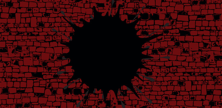 Red Brick Wall Hole Explosion Grunge Urban Damage Background