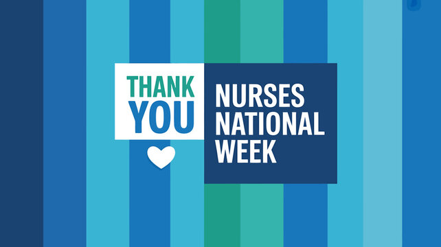 Nurses national week thank you message on blue background with heart