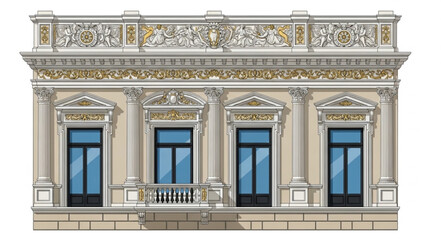 Ornate Building Facade with Classical Architectural Details and Windows. © izas