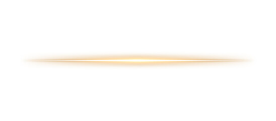 Glowing golden horizontal light line beam with soft yellow shine and blur effect on transparent...