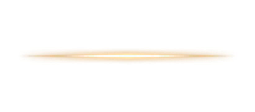 Glowing golden horizontal light line beam with soft yellow shine and blur effect on transparent background for overlay, divider, border, poster, banner, template, creative graphic design elements, PNG