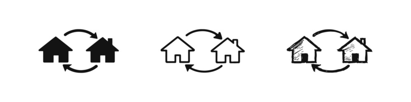 House Exchange and Property Swap Real Estate Icons Set